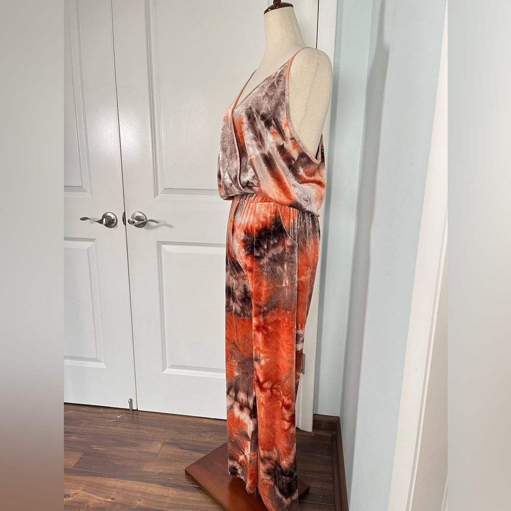 Young Fabulous & Broke  Naomi Velvet Jumpsuit Peach Tie Dye Cloud size M - Picture 5 of 9
